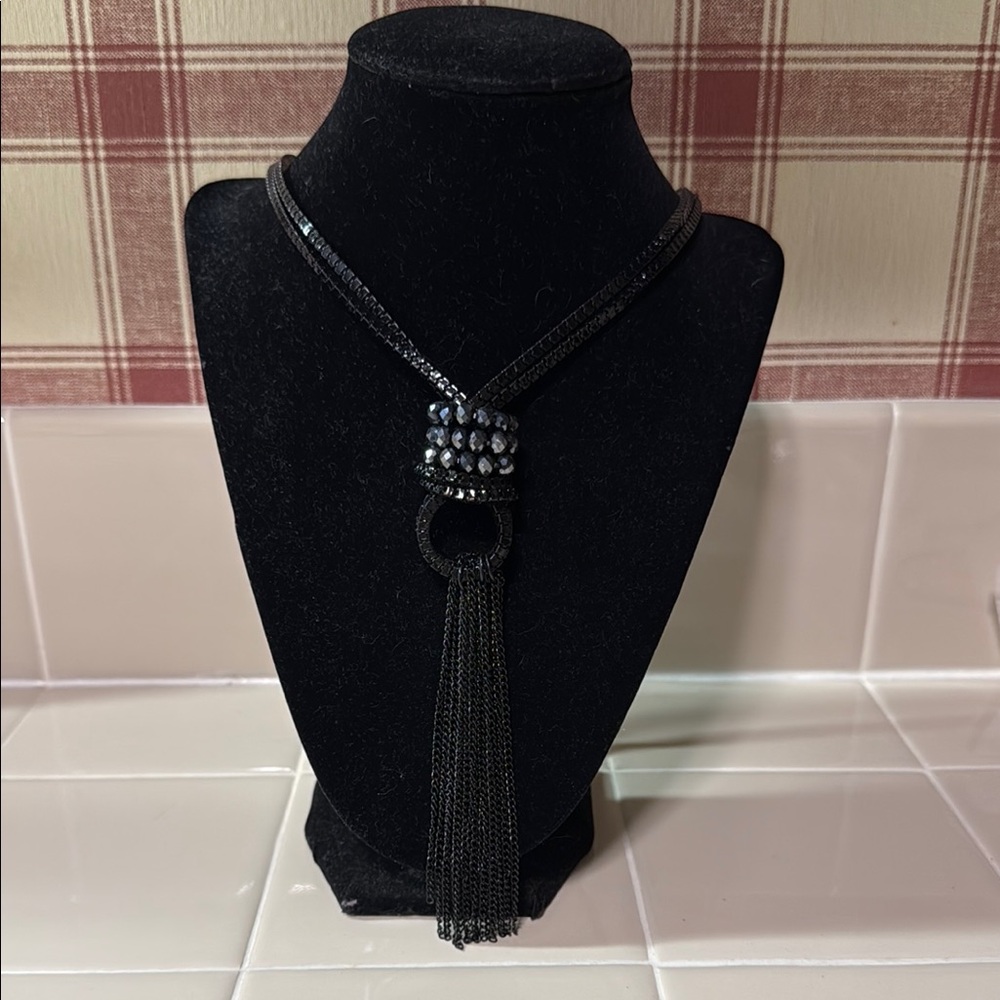 Kohl's Black Tassel Necklace with Delicate Chain